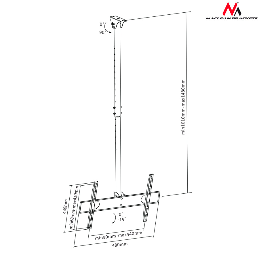 Maclean MC-631 Suport de perete, Suport universal pentru tavan Maclean MC-541, LCD LED Plasma 32 "- 55" până la 50 kg