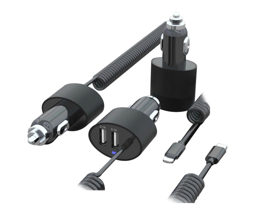 Încărcător auto Maclean, spirală Lightning, 2xUSB, 5.2A, 1.8m, MCE76