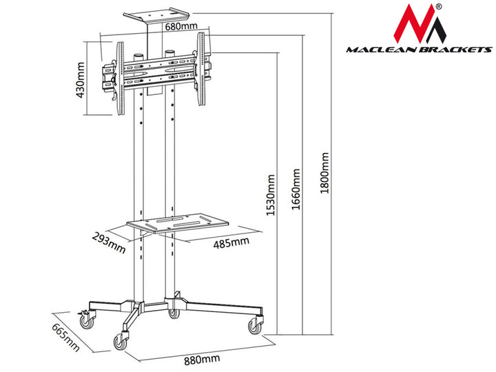 Stand, cărucior profesional pentru televizor Maclean MC-661, max. VESA 600x400, max. 55 kg,