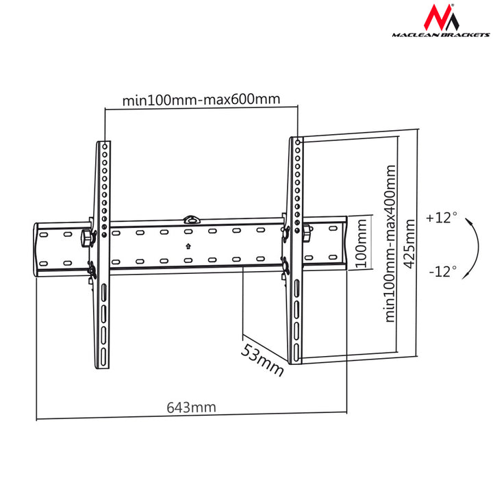 Suport pentru televizor Maclean, max. VESA 600x400, 37-85", până la 40 kg, MC-668