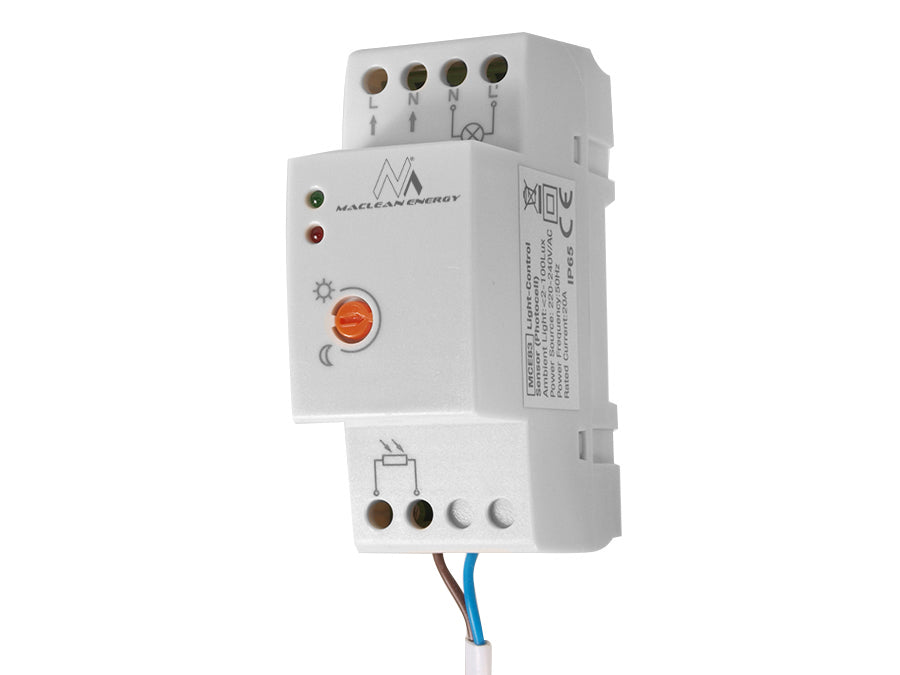 Întrerupător de amurg Maclean, șină DIN, cu sondă externă, 220-240V/AC, 50Hz, 20A, MCE83