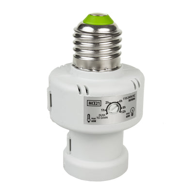 Suport de bec Maclean, E27, max. 100 W, cu senzor crepuscular, temporizator, alb, MCE21W