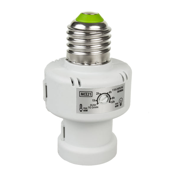 Suport de bec Maclean, E27, max. 100 W, cu senzor crepuscular, temporizator, alb, MCE21W