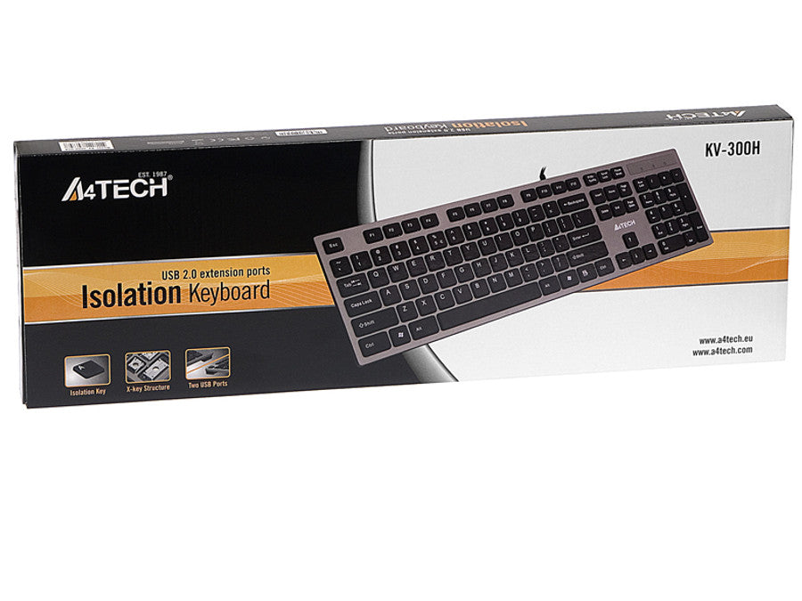 Tastatură KV-300H Slim Hub USB cu fir ultra-subțire A4-Tech