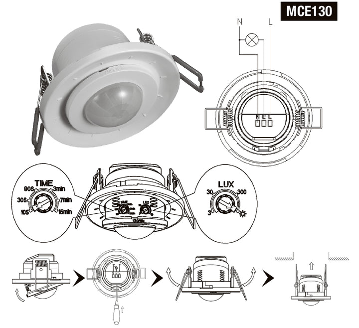 Maclean MCE130 Detector de mișcare cu infraroșu 6m 360º IP20