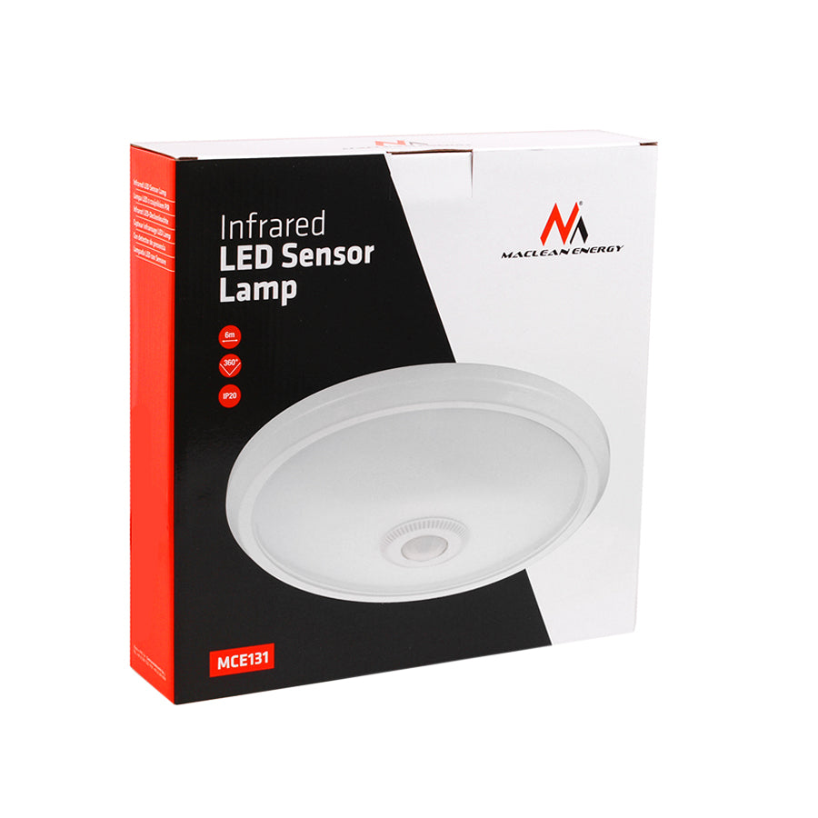 Maclean senzor de mișcare LED plafond, senzor PIR, rază de acțiune 6m, 12W, alb neutru (4000K), MCE131