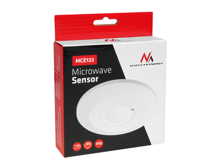 Detector de mișcare cu microunde Maclean, montare pe tavan, rază de acțiune 1m-8m, max. 2000 W, MCE133
