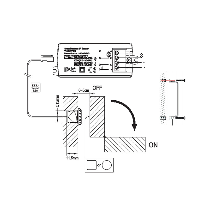 Ușă cu rază scurtă de acțiune PIR Motion Sensor Cabinet Lighting Maclean MCE135