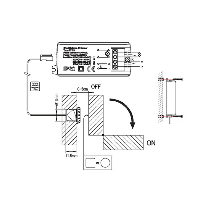 Ușă cu rază scurtă de acțiune PIR Motion Sensor Cabinet Lighting Maclean MCE135