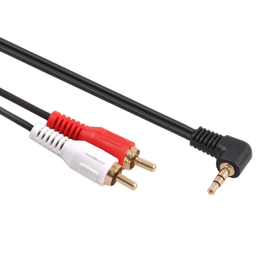 Cablu audio Maclean MCTV-824 Mini Jack 3,5 mm tată 2xRCA stereo tată negru 1m mufe aurii unghi 90 ° până la 2 cablu RCA