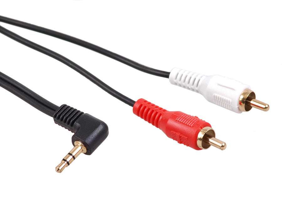 Cablu audio Maclean MCTV-824 Mini Jack 3,5 mm tată 2xRCA stereo tată negru 1m mufe aurii unghi 90 ° până la 2 cablu RCA