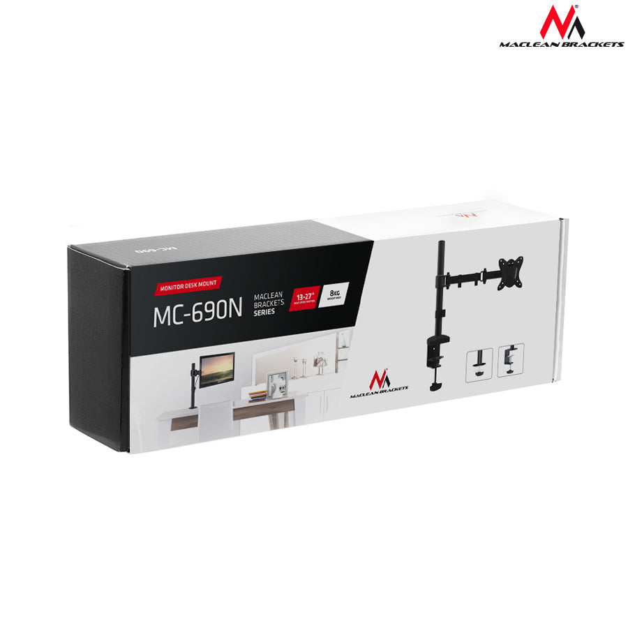 Suport de birou Maclean pentru monitor LCD, 13"-27", VESA 75x75 și 100x100, 8kg, MC-690N