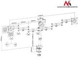 Suport de birou Maclean pentru 3 monitoare LCD, cu braț dublu, VESA 75x75 și 100x100, 13"-27", 8 kg, MC-691