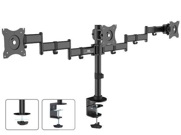 Suport de birou Maclean pentru 3 monitoare LCD, cu braț dublu, VESA 75x75 și 100x100, 13"-27", 8 kg, MC-691