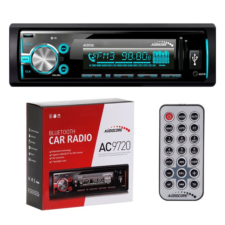 Radio MP3 Player Auto 1DIN cu Bluetooth / WMA / USB / RDS / SD / ISO Cube / Multicolor Audiocore