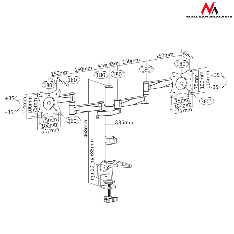 Suport de birou pentru doua monitoare Maclean MC-714