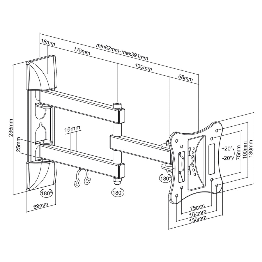 Suport Maclean pentru TV sau monitor, universal, vesa max 100x100, 13-27", 15 kg, negru, MC-719
