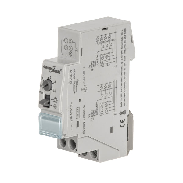 GreenBlue Controler automat pentru scări montat pe șină DIN, reglabil între 30s-10m, max 2300 W, GB114