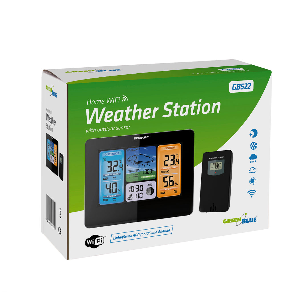 Statie meteo GreenBlue, WiFi, GB522, negru, senzor de temperatură, Display LCD IPX4