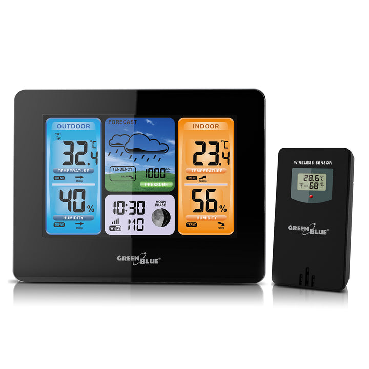 Statie meteo GreenBlue, WiFi, GB522, negru, senzor de temperatură, Display LCD IPX4