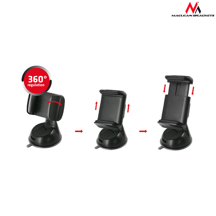 Ventuză Suport mobil, Suport auto, Suport clip, Maclean MC-737 Pivotant 360 °