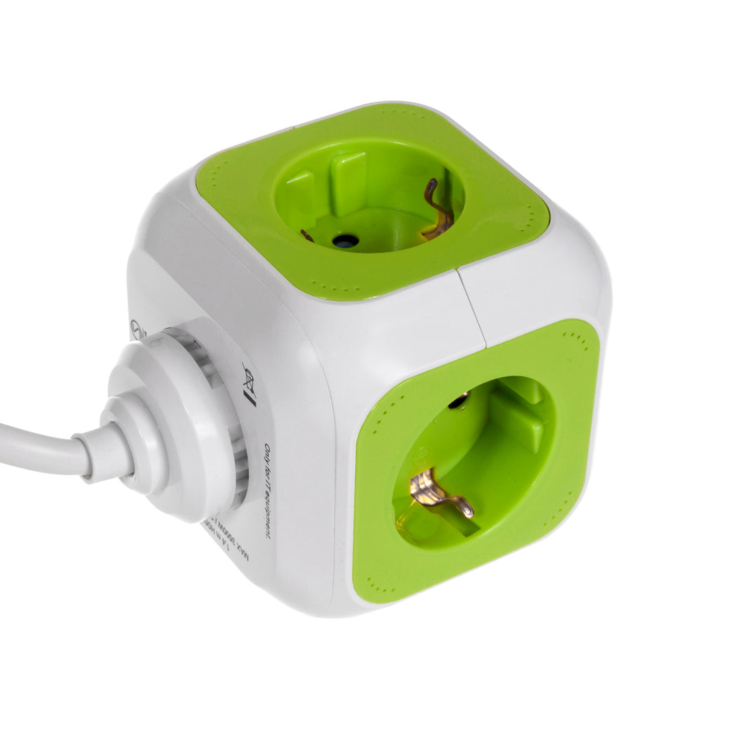 Priza MagicCube cu 4 intrari, GreenBlue GB118, 2 x USB, alb-verde