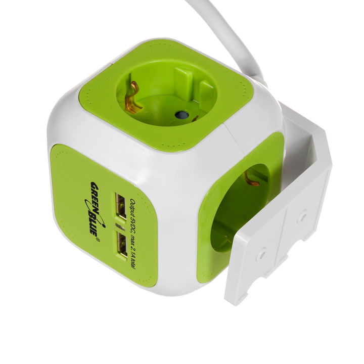 Priza MagicCube cu 4 intrari, GreenBlue GB118, 2 x USB, alb-verde