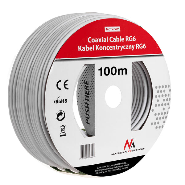 Cablu coaxial Maclean, cablu pentru antena de satelit, 1.0CCS RG6, 100M, MCTV-572