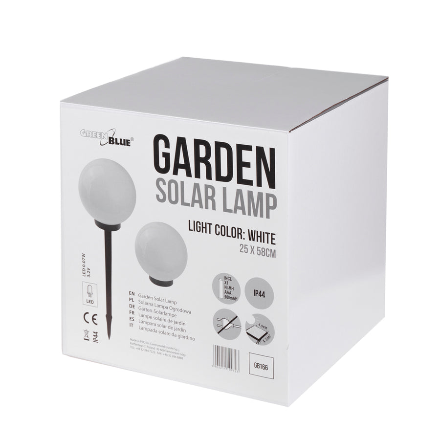 Lampa solară GreenBlue, de grădină, de tip sferic, 25x25x58 cm, LED alb, GB166