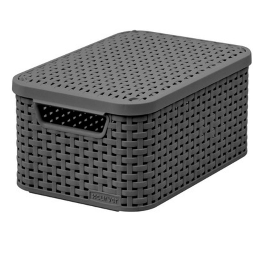 Coș cu capac Curver Rattan Style S gri închis