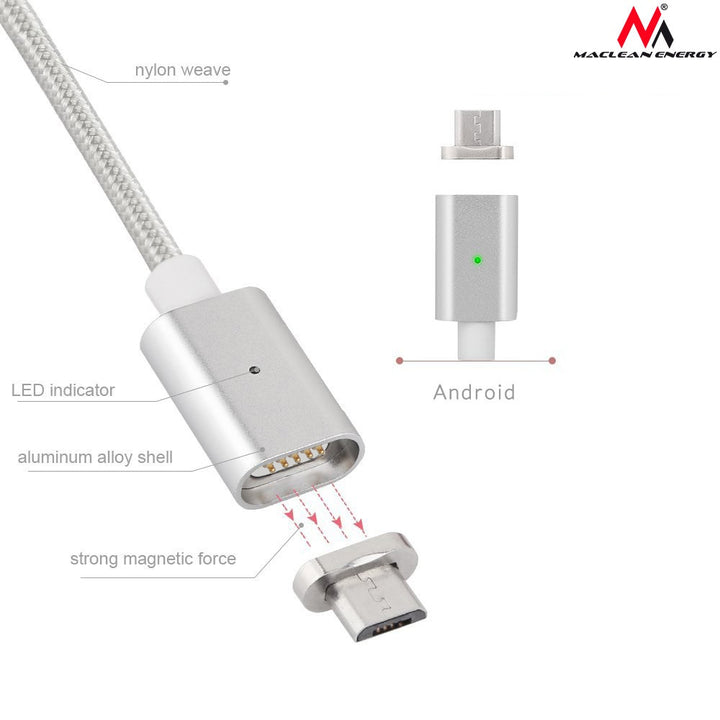 Kabel micro USB magnetyczny silver Maclean Energy MCE160 - Încărcare rapidă & Fast Charge