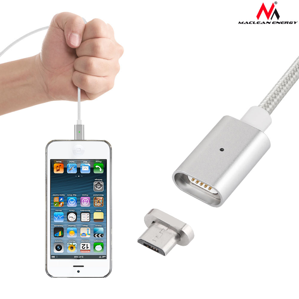Kabel micro USB magnetyczny silver Maclean Energy MCE160 - Încărcare rapidă & Fast Charge