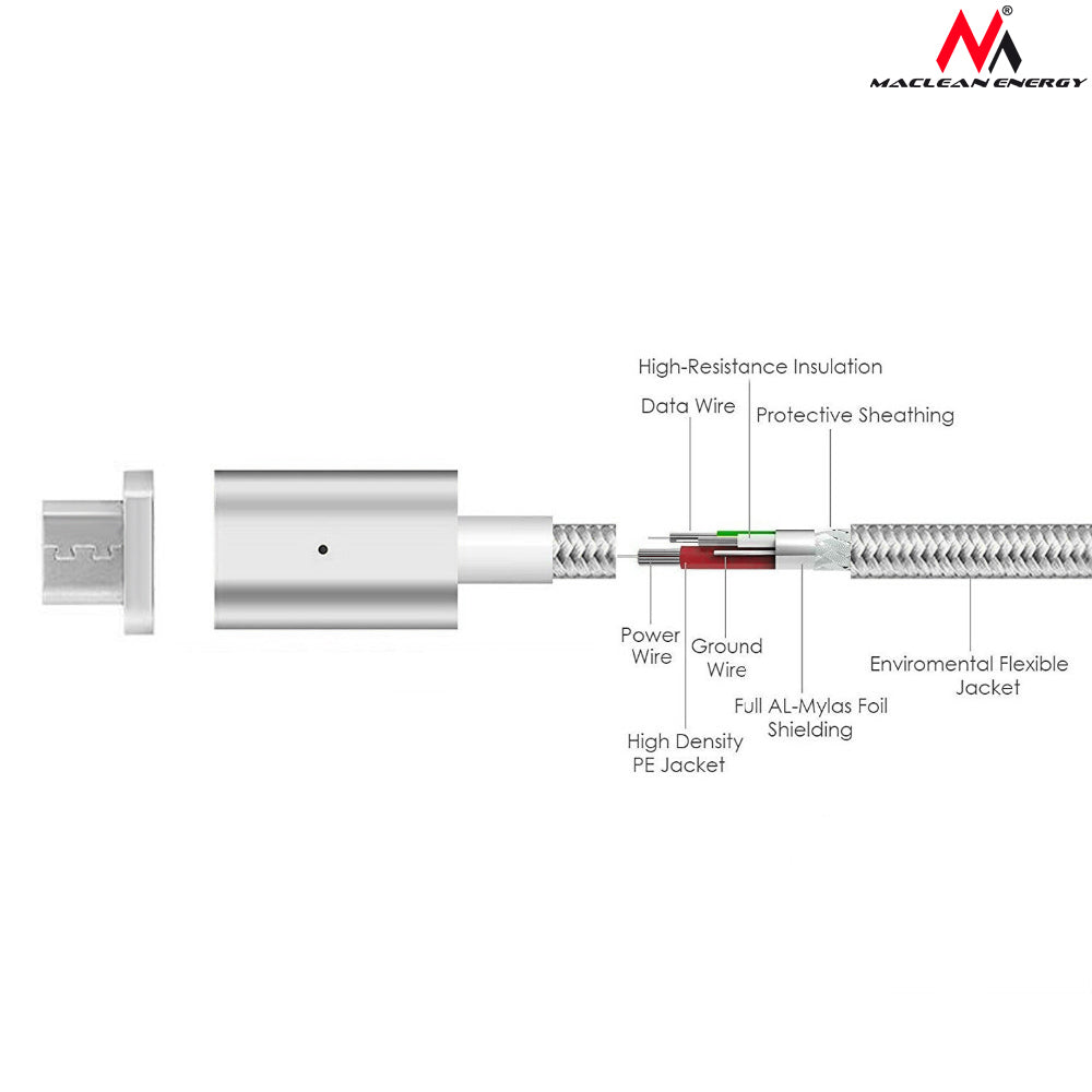Kabel micro USB magnetyczny silver Maclean Energy MCE160 - Încărcare rapidă & Fast Charge