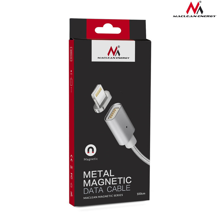 Cablu USB magnetic cu capăt fulger Maclean MCE161 - argintiu