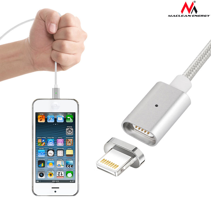 Cablu USB magnetic cu capăt fulger Maclean MCE161 - argintiu