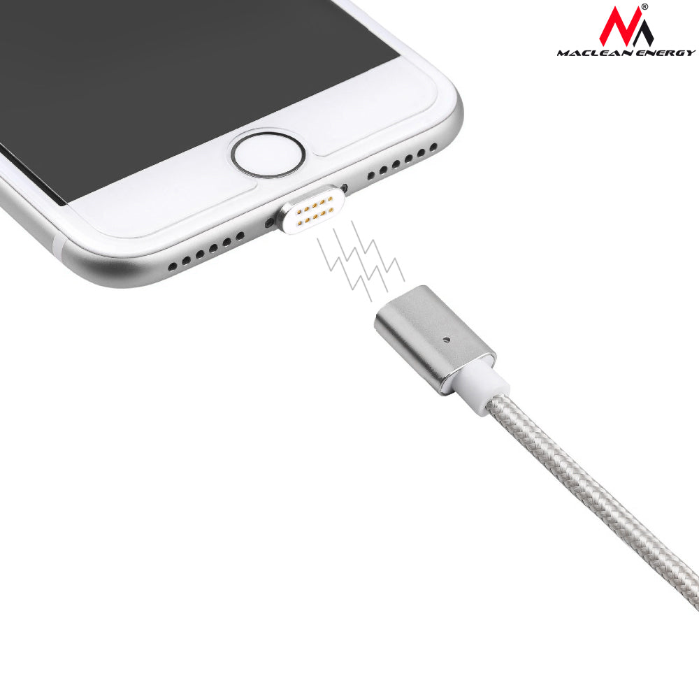 Cablu USB magnetic cu capăt fulger Maclean MCE161 - argintiu