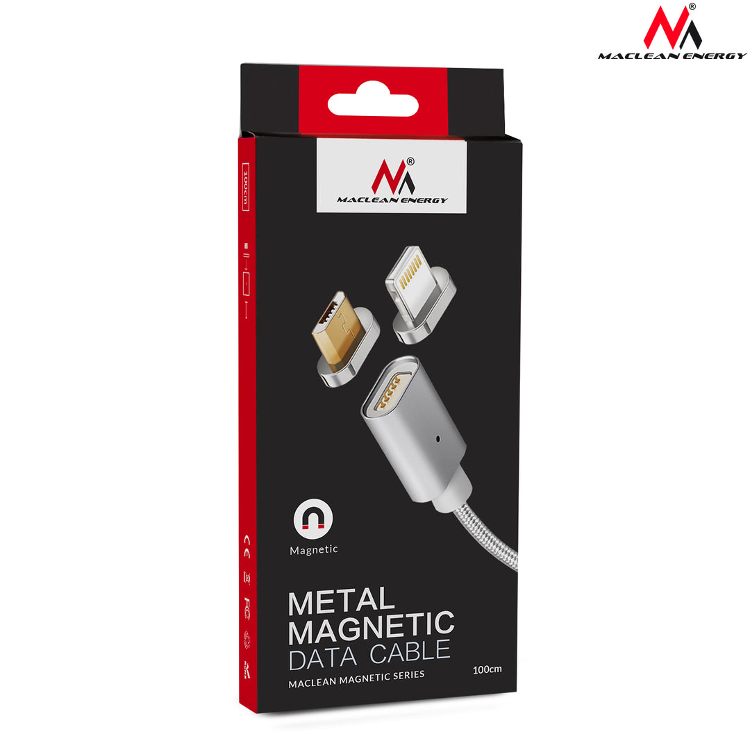 Cablu USB magnetic cu capăt fulger Maclean MCE161 - argintiu