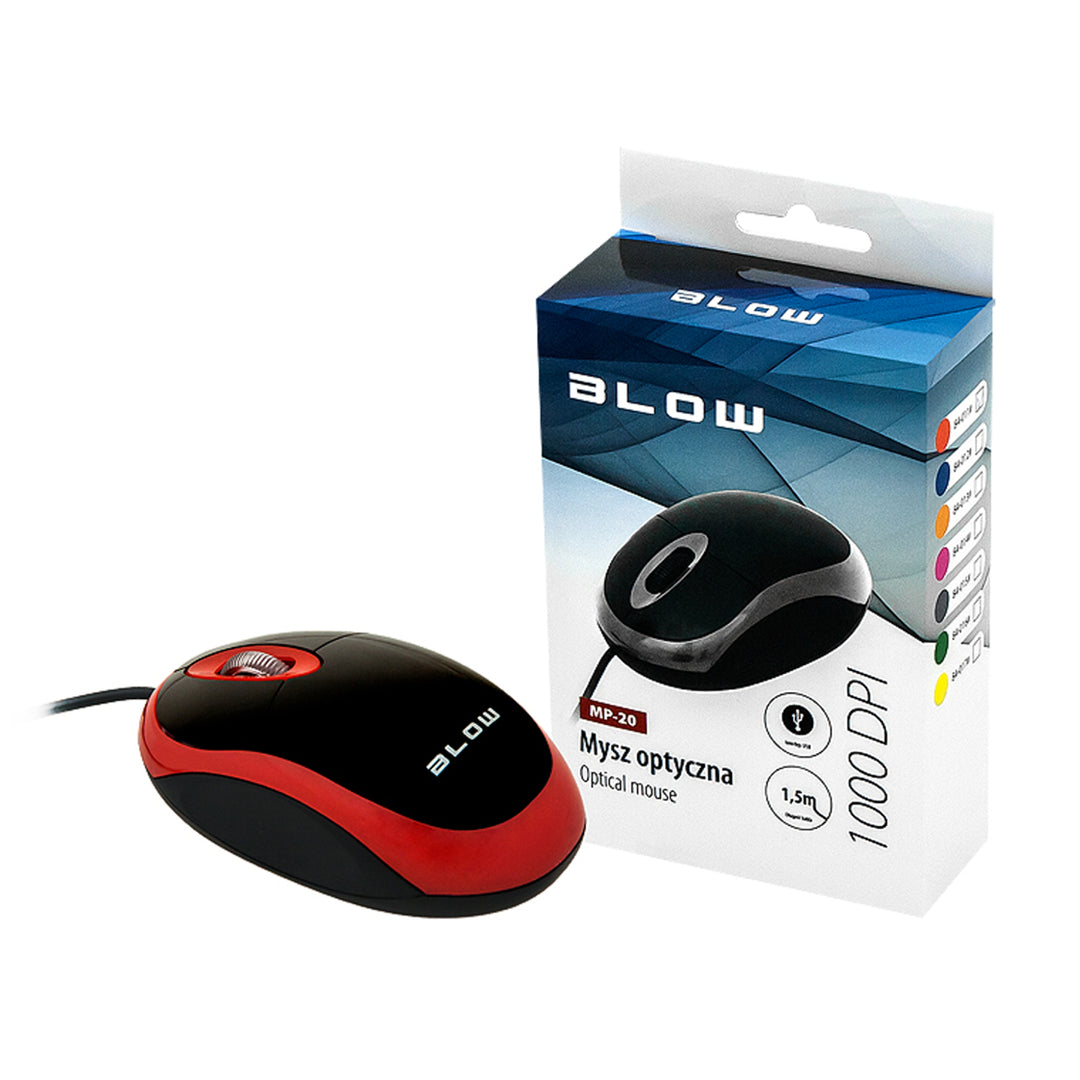 Mouse optic Blow, USB, 1000 DPI, roșu, cu fir, MP-20