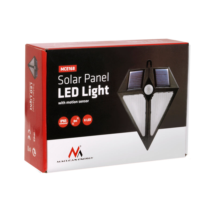 Lampă cu LED-uri Maclean, solară, montată pe perete, cu detector de mișcare, 6 LED-uri, 2x solar, MCE168