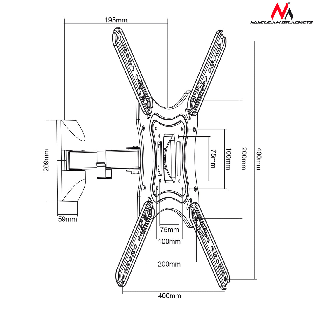 Maclean MC-758 Maclean MC-758 Suport de perete pentru televizor Suport universal VESA LED Plasma LCD 13'' - 55'' 30kg