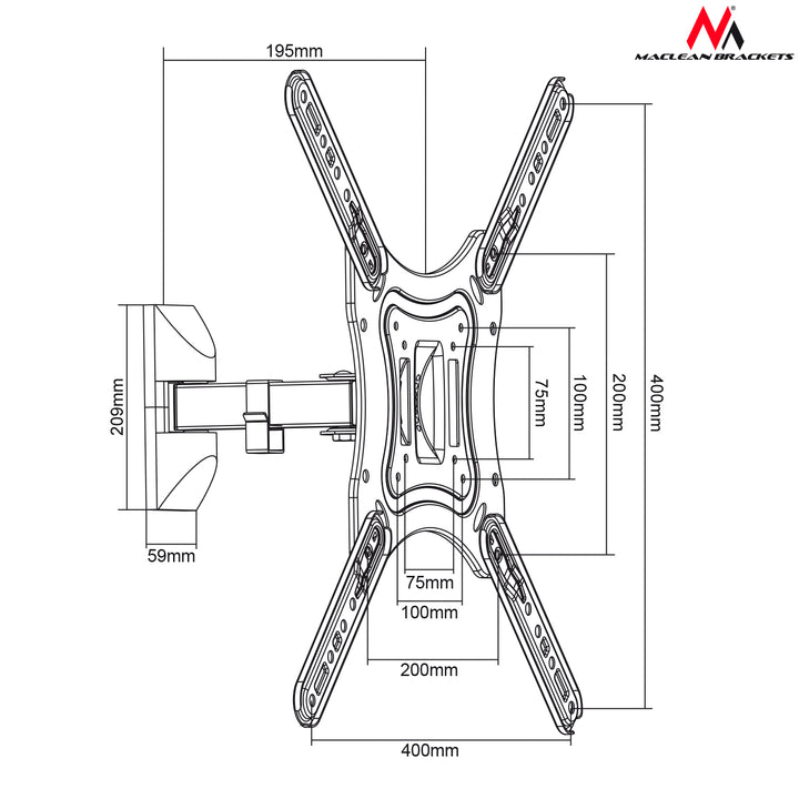 Maclean MC-758 Maclean MC-758 Suport de perete pentru televizor Suport universal VESA LED Plasma LCD 13'' - 55'' 30kg