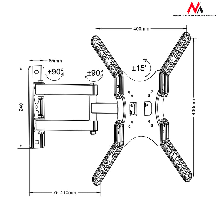 Maclean MC-761 Suport de montare pe perete pentru televizor, pentru LCD, LED, monitor cu plasmă 13-55", până la 30 kg, max VESA 400x400