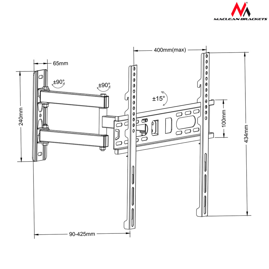 Suport Maclean pentru TV sau monitor, universal, vesa max 400x400, 26-60", 30kg, negru, MC-761