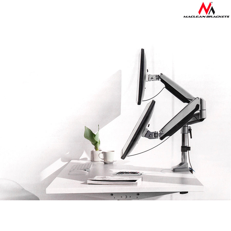 Maclean MC-766 suport de birou pentru două monitoare cu arc USB 3.0 13"-32" 9kg