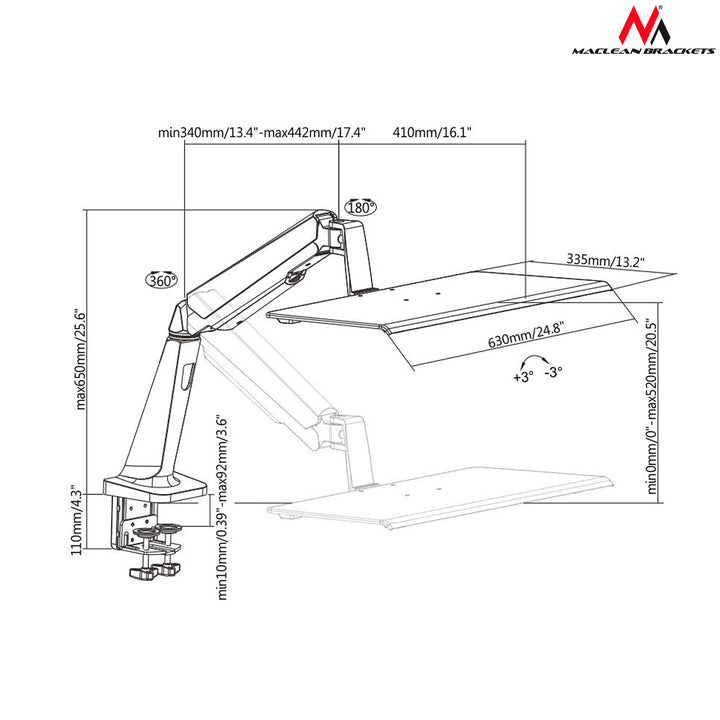 Suport pentru laptop Maclean 11 "-15,6" 8 kg MC-767 pentru laptop și în picioare