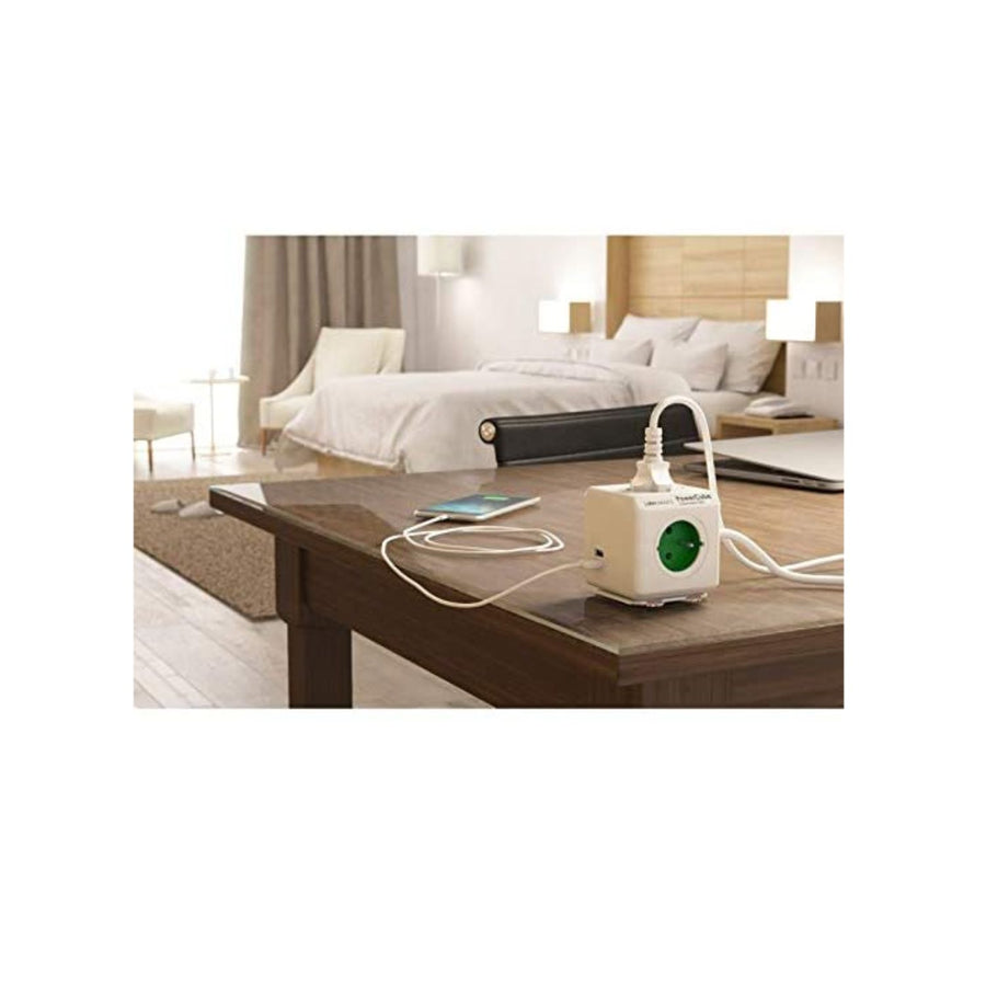Cablu prelungitor USB PowerCube extins 3m gri 4 prize + 2x USB