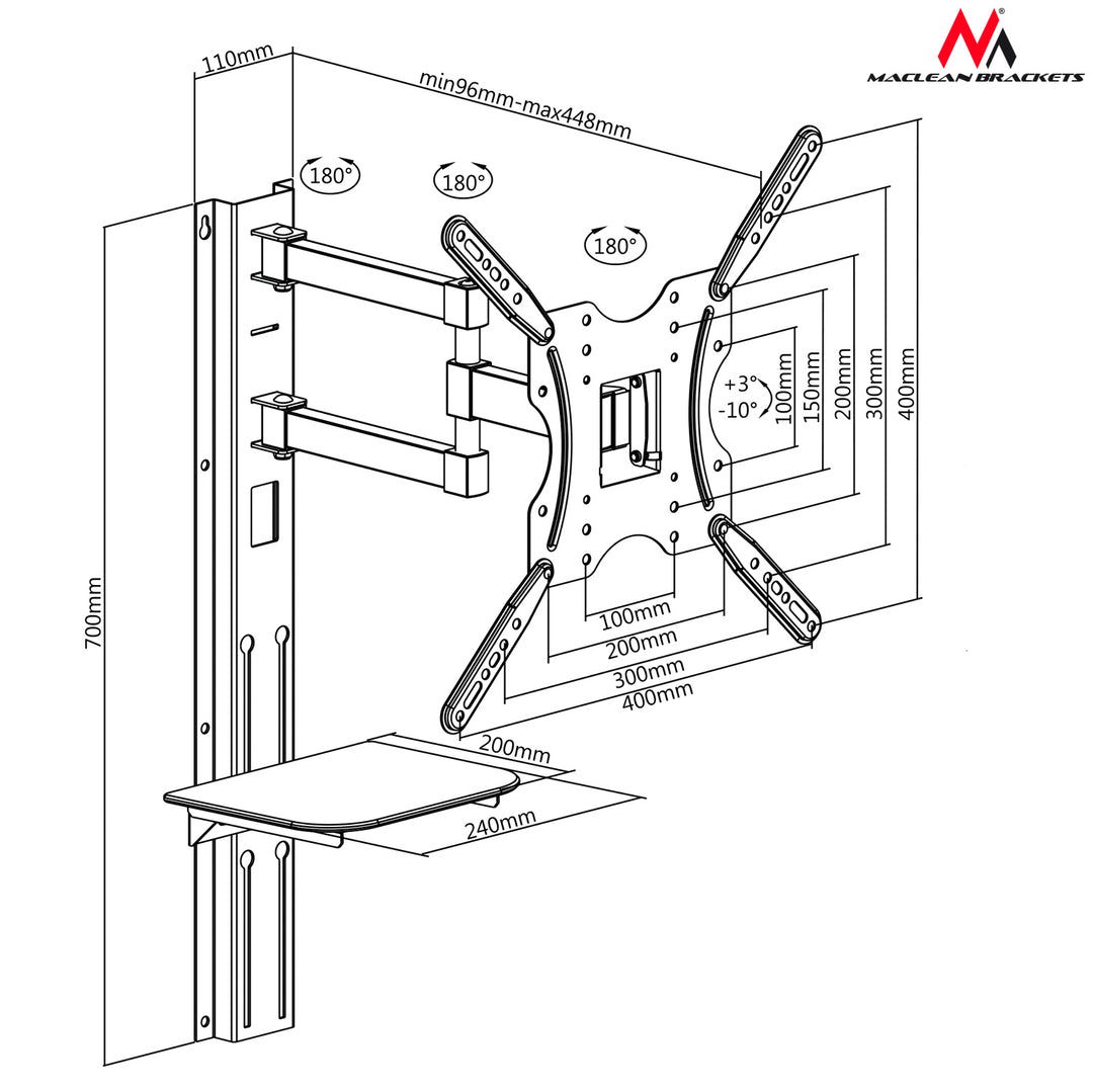 Mâner TV Maclean MC-772 32 "-55" cu raft pentru DVD de până la 30 kg