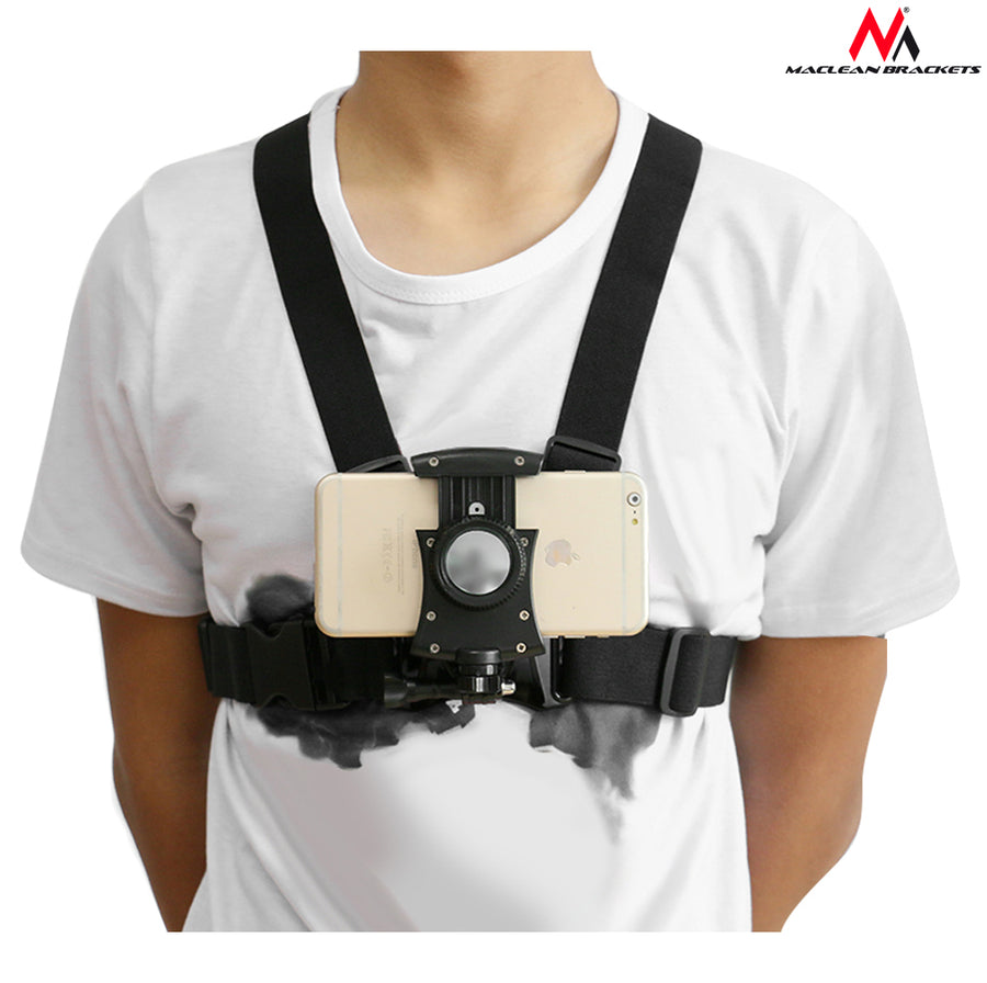Suport Maclean MC-773, pentru piept, cu bretele sport, pentru smartphone, aparat foto, GoPro