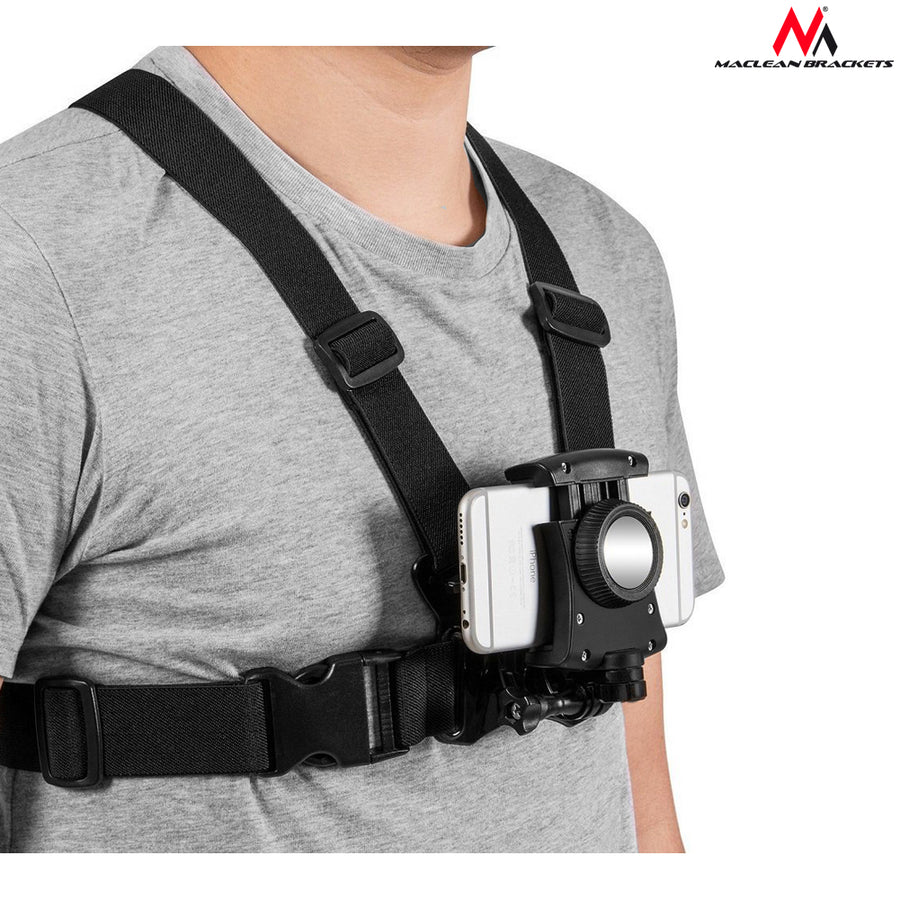 Suport Maclean MC-773, pentru piept, cu bretele sport, pentru smartphone, aparat foto, GoPro
