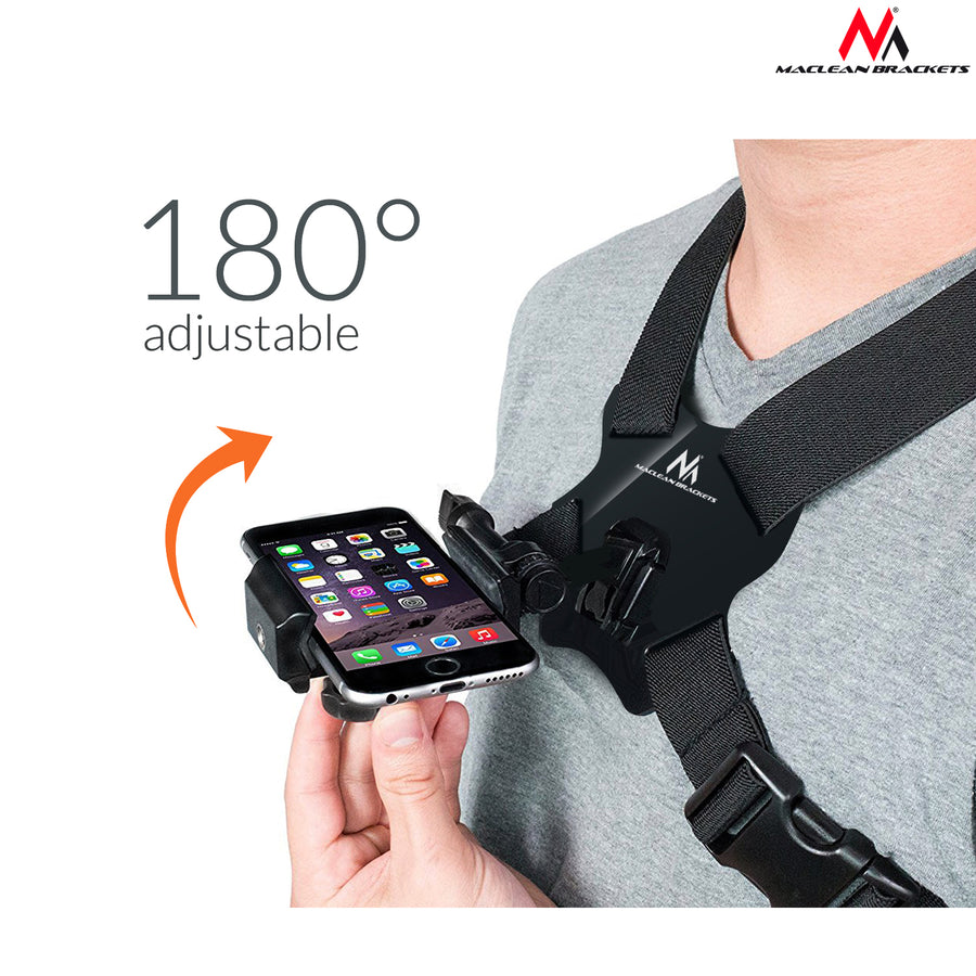 Suport Maclean MC-773, pentru piept, cu bretele sport, pentru smartphone, aparat foto, GoPro